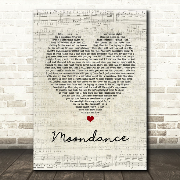 Van Morrison Moondance Script Heart Song Lyric Quote Music Print