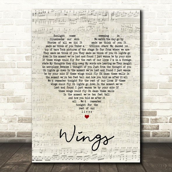 Birdy Wings Script Heart Song Lyric Quote Print