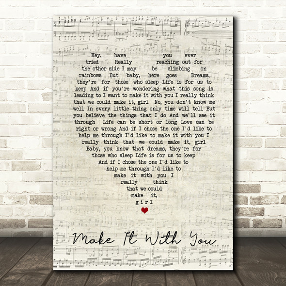 Make It With You Bread Script Heart Quote Song Lyric Print