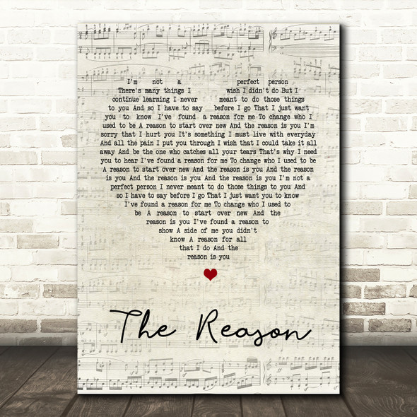 Hoobastank The Reason Script Heart Song Lyric Quote Print