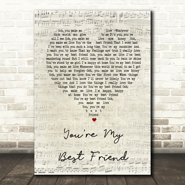 Queen You're My Best Friend Script Heart Song Lyric Quote Print