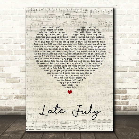 Shakey Graves Late July Script Heart Song Lyric Quote Print