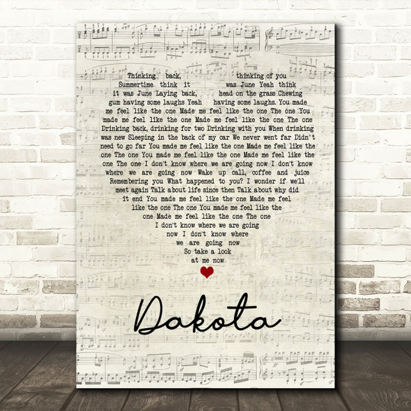 Stereophonics Dakota Script Heart Song Lyric Quote Print