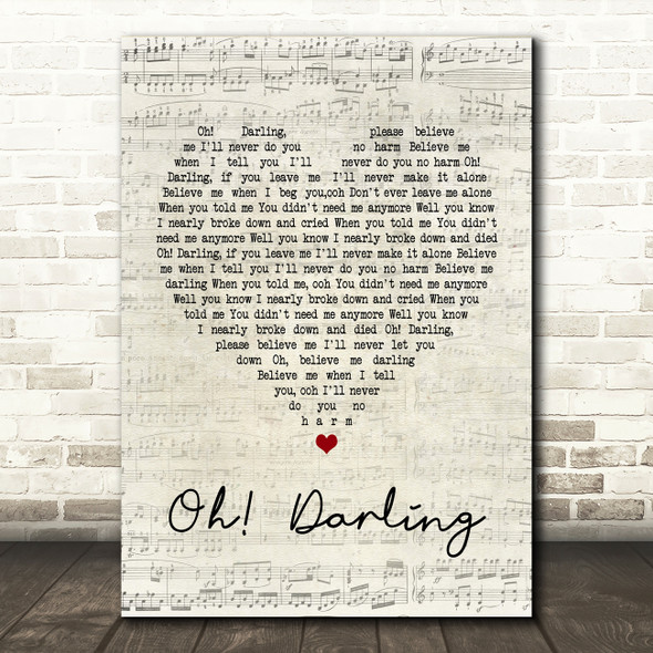 The Beatles Oh! Darling Script Heart Song Lyric Quote Print