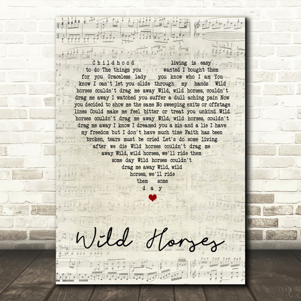 The Rolling Stones Wild Horses Script Heart Song Lyric Quote Print