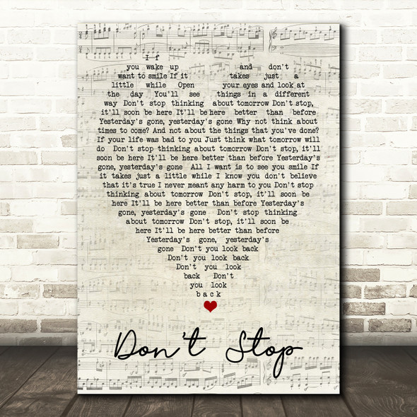 Don't Stop Fleetwood Mac Script Heart Quote Song Lyric Print
