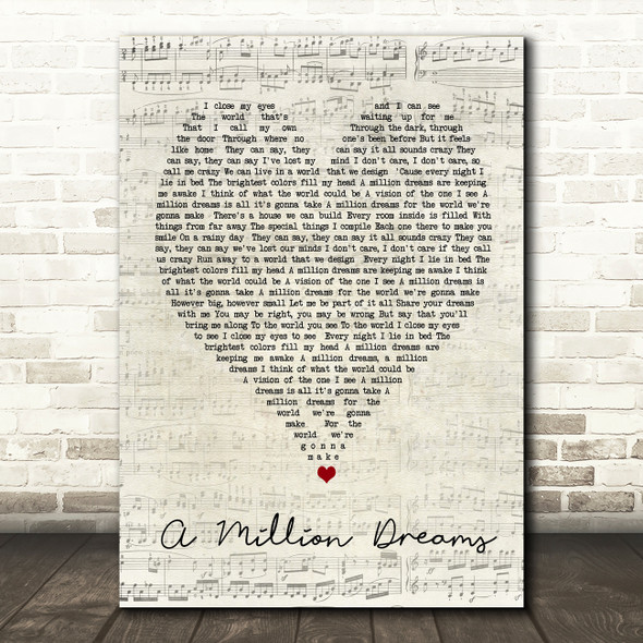 A Million Dreams The Greatest Showman Script Heart Song Lyric Quote Print