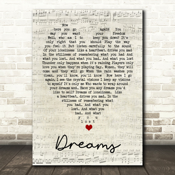 Dreams Fleetwood Mac Script Heart Quote Song Lyric Print