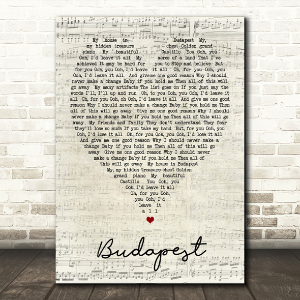 Budapest George Ezra Script Heart Song Lyric Quote Print