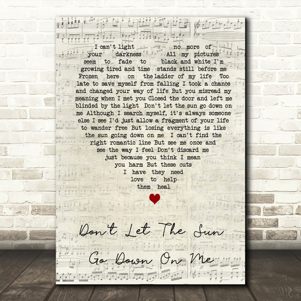 Don't Let The Sun Go Down On Me Elton John Script Heart Song Lyric Quote Print