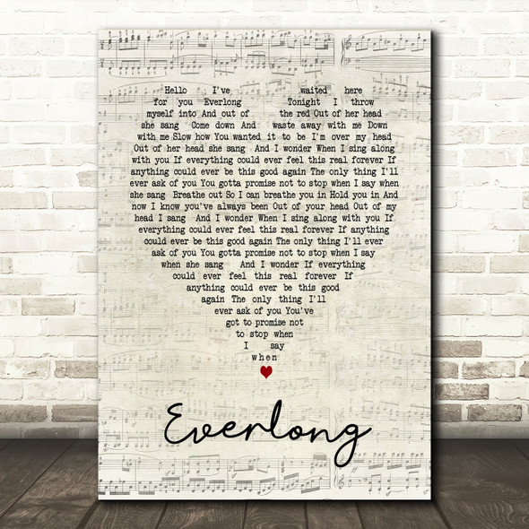 Everlong Foo Fighters Script Heart Song Lyric Quote Print