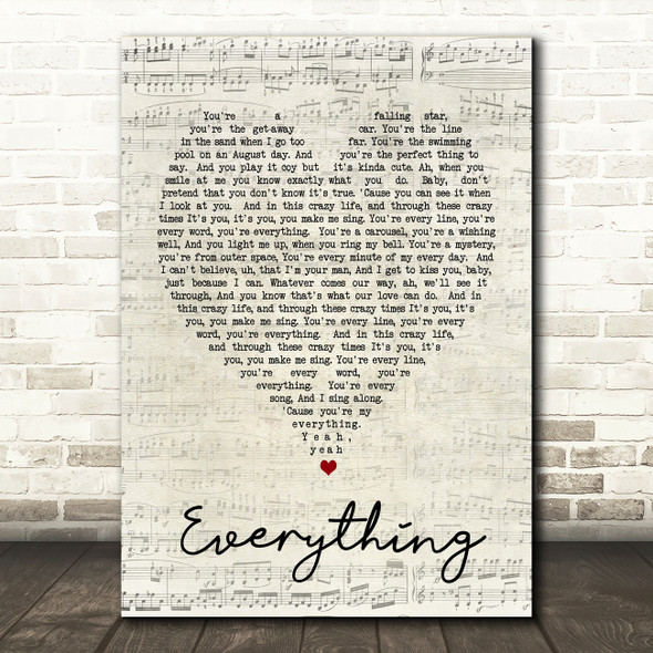 Everything Michael Buble Script Heart Song Lyric Quote Print
