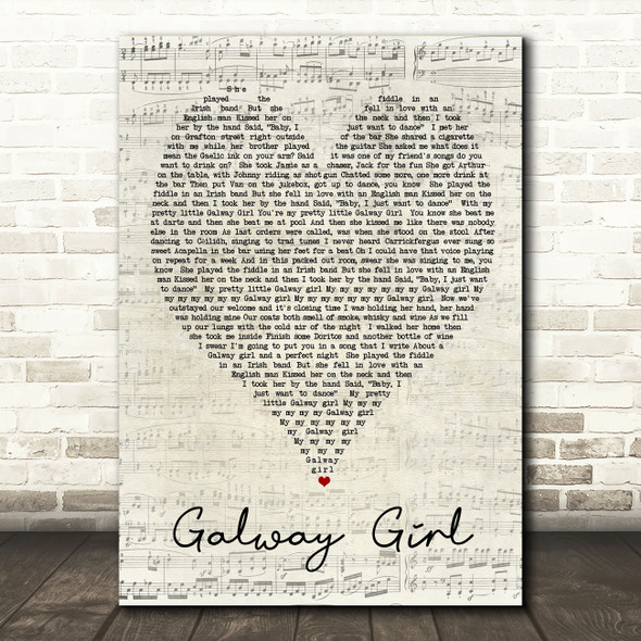 Galway Girl Ed Sheeran Script Heart Quote Song Lyric Print