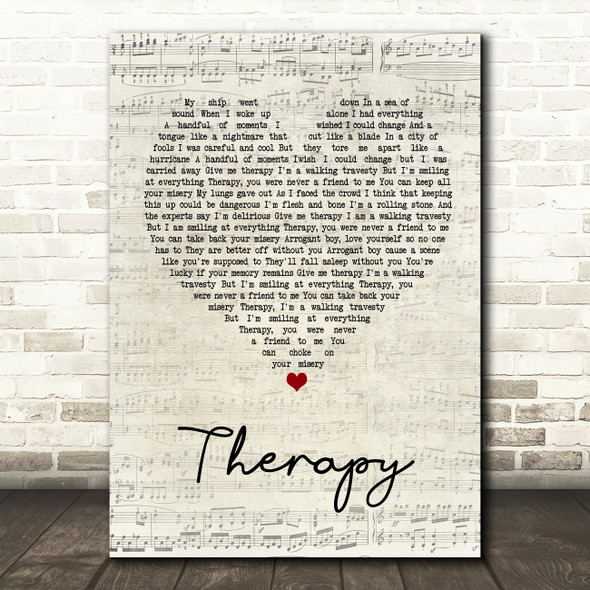 All Time Low Therapy Script Heart Song Lyric Quote Print