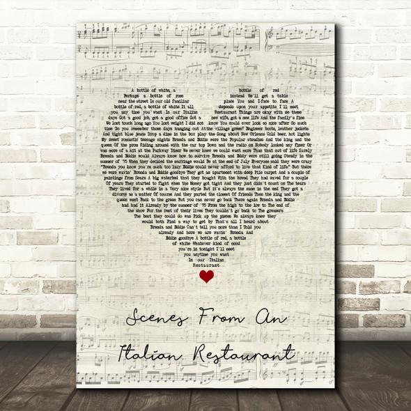 Billy Joel Scenes From An Italian Restaurant Script Heart Song Lyric Print