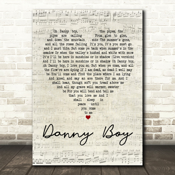 Celtic Woman Danny Boy Script Heart Song Lyric Quote Print