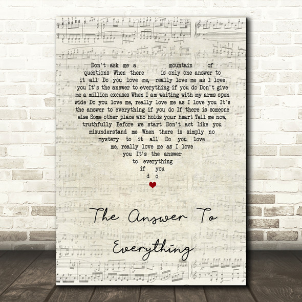 David Alexander The Answer To Everything Script Heart Song Lyric Quote Print