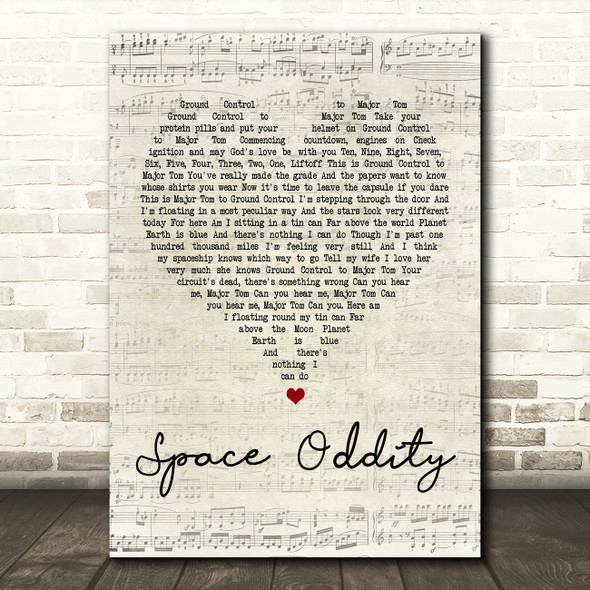 David Bowie Space Oddity Script Heart Song Lyric Quote Print