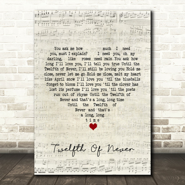 Donny Osmond Twelfth Of Never Script Heart Song Lyric Quote Print