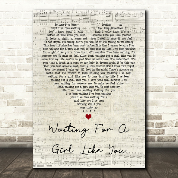 Foreigner Waiting For A Girl Like You Script Heart Song Lyric Quote Print