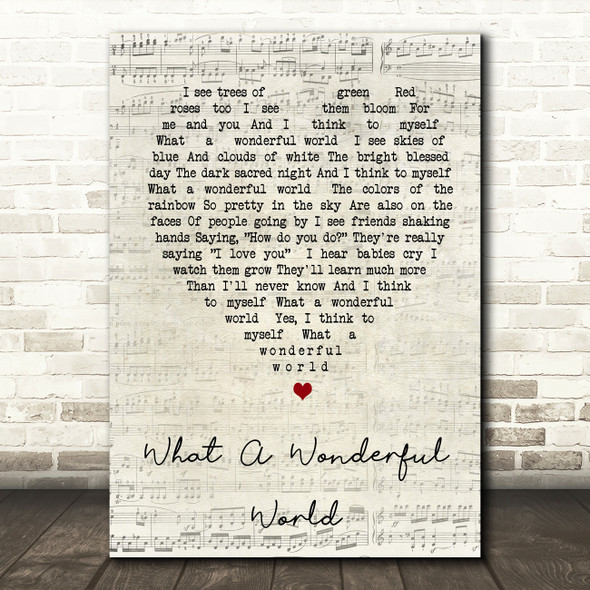 What A Wonderful World Louis Armstrong Script Heart Song Lyric Quote Print