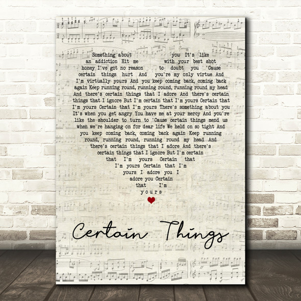 James Arthur Certain Things Script Heart Song Lyric Quote Print