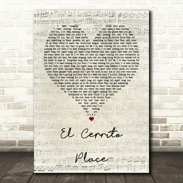 Kenny Chesney El Cerrito Place Script Heart Song Lyric Quote Print