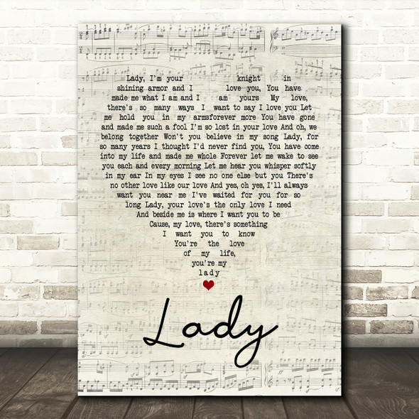 Kenny Rogers Lady Script Heart Song Lyric Quote Print