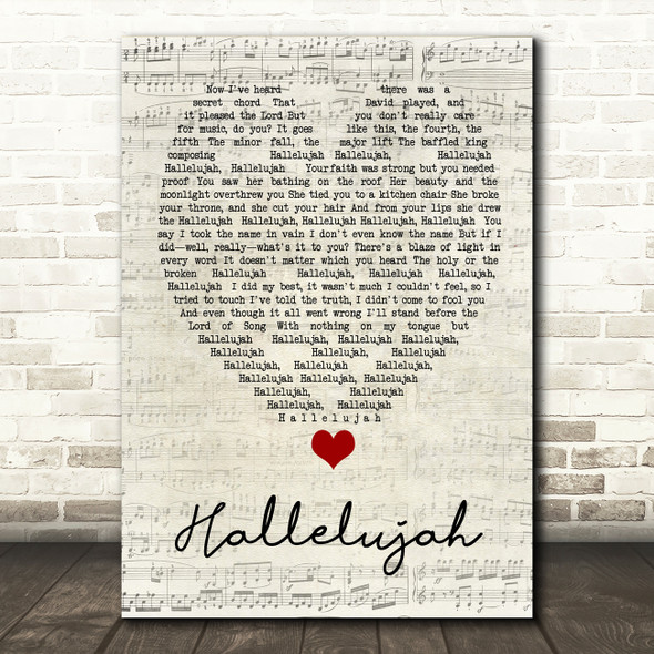 Hallelujah Leonard Cohen Script Heart Quote Song Lyric Print