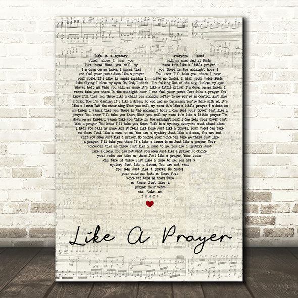 Madonna Like A Prayer Script Heart Song Lyric Quote Print