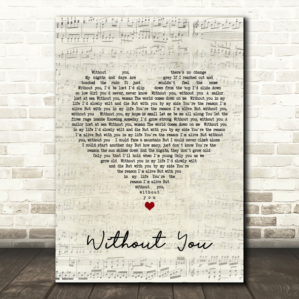 Motley Crue Without You Script Heart Song Lyric Quote Print