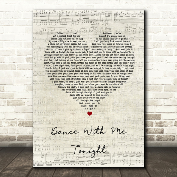 Olly Murs Dance With Me Tonight Script Heart Song Lyric Quote Print