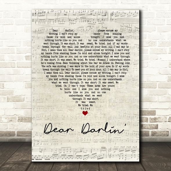 Olly Murs Dear Darlin' Script Heart Song Lyric Quote Print