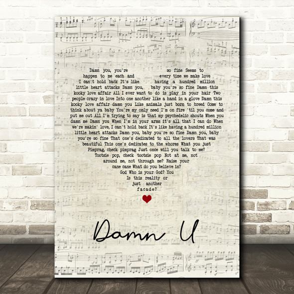 Prince Damn U Script Heart Song Lyric Quote Print