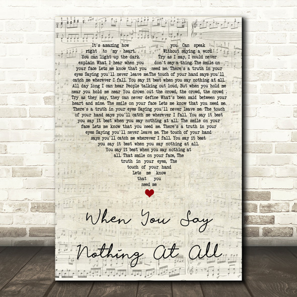 Ronan Keating When You Say Nothing At All Script Heart Song Lyric Quote Print