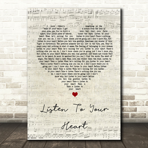 Roxette Listen To Your Heart Script Heart Song Lyric Quote Print
