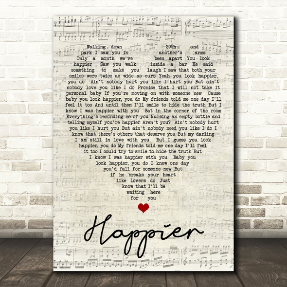 Happier Ed Sheeran Script Heart Quote Song Lyric Print