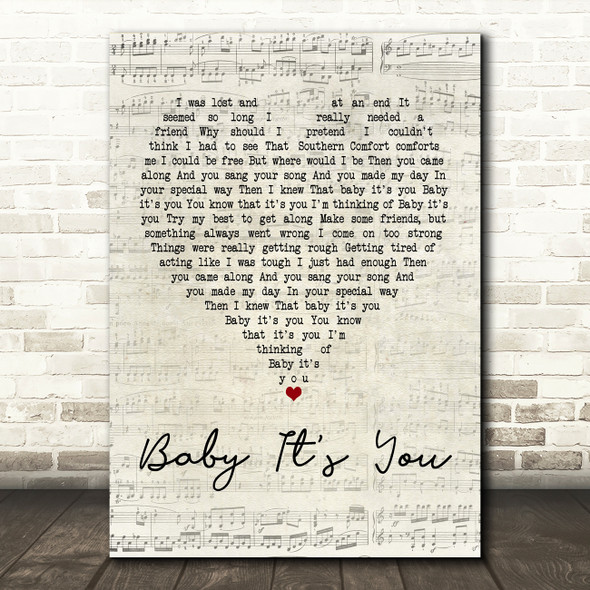 Smokie Baby It's You Script Heart Song Lyric Quote Print