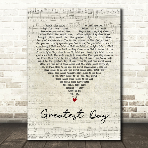 Take That Greatest Day Script Heart Song Lyric Quote Print