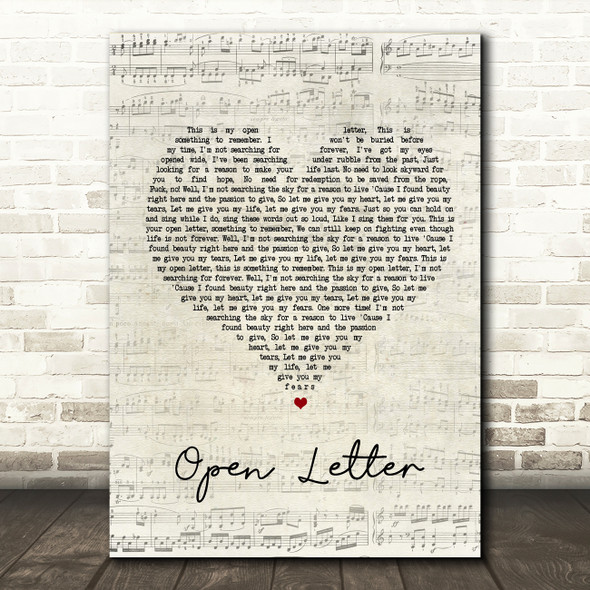 The Amity Affliction Open Letter Script Heart Song Lyric Quote Print