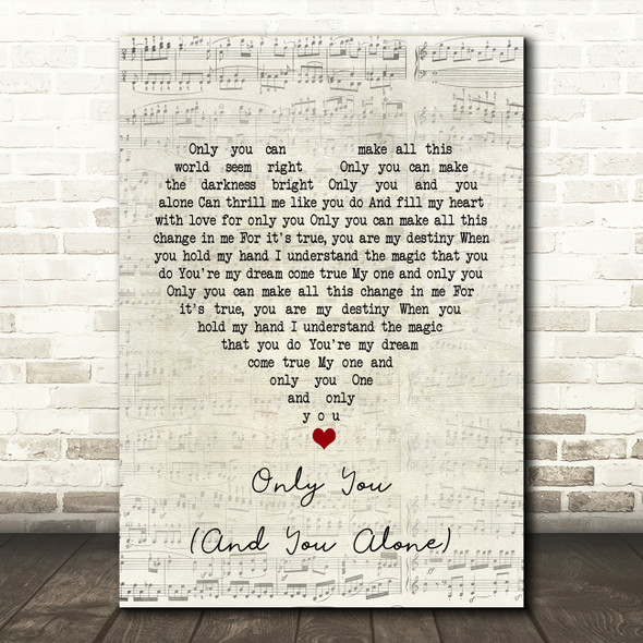 The Platters Only You (And You Alone) Script Heart Song Lyric Quote Print