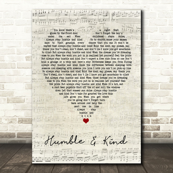 Tim McGraw Humble And Kind Script Heart Song Lyric Quote Print