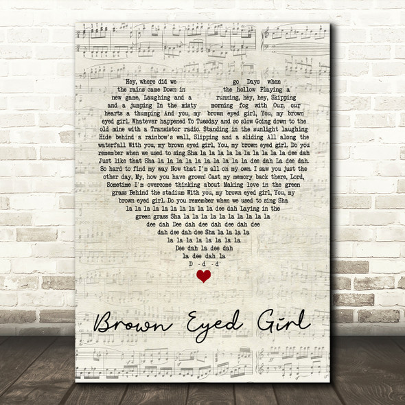 Van Morrison Brown Eyed Girl Script Heart Song Lyric Quote Print