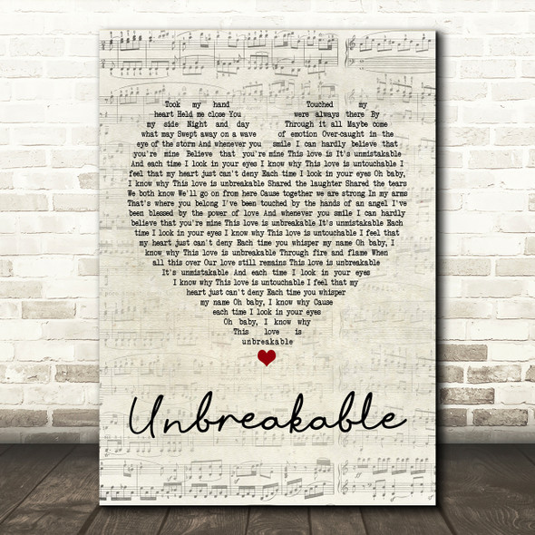 Westlife Unbreakable Script Heart Song Lyric Quote Print