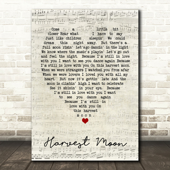 Harvest Moon Neil Young Script Heart Quote Song Lyric Print