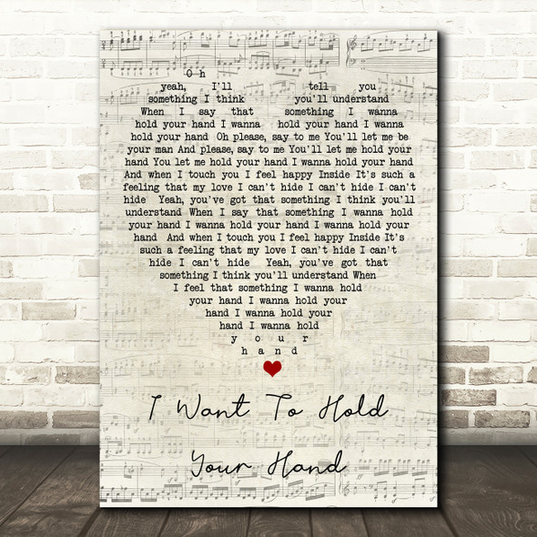 I Want To Hold Your Hand The Beatles Script Heart Quote Song Lyric Print