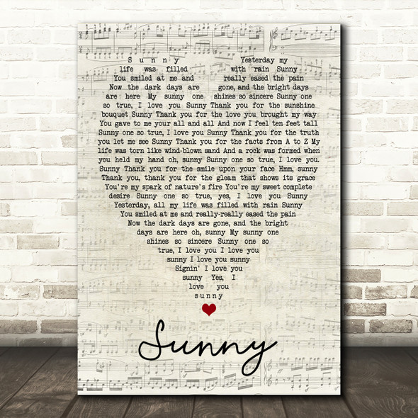 Bobby Hebb Sunny Script Heart Song Lyric Quote Print