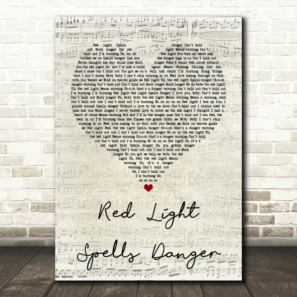 Billy Ocean Red Light Spells Danger Script Heart Quote Song Lyric Print