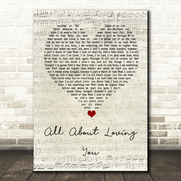 Bon Jovi All About Loving You Script Heart Quote Song Lyric Print