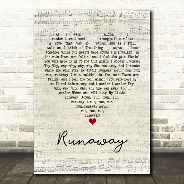 Del Shannon Runaway Script Heart Quote Song Lyric Print